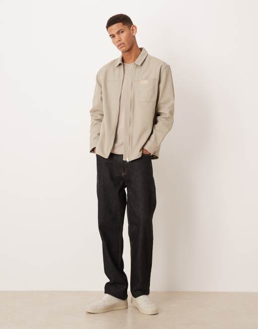 ASOS DESIGN - Camicia giacca in cotone beige con zip e stemma sul petto, 2 di 5
