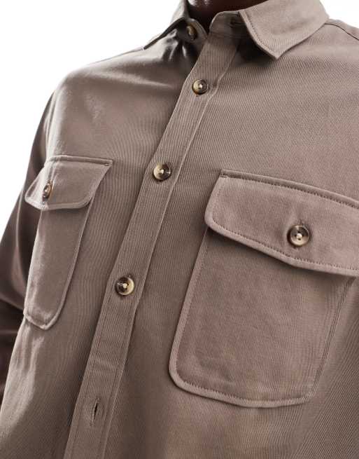 ASOS DESIGN - Camicia giacca in cotone color pietra scuro , 2 di 4