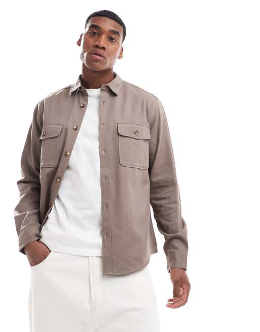 ASOS DESIGN - Camicia giacca in cotone color pietra scuro , 4 di 4