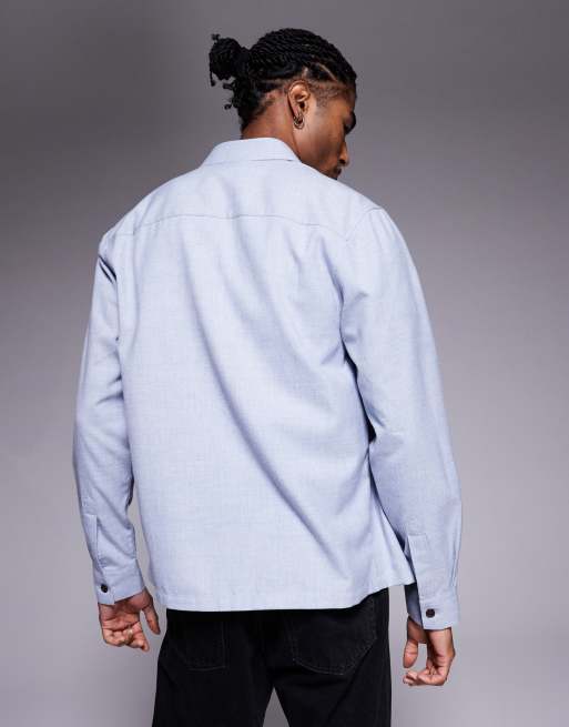 ASOS DESIGN - Camicia giacca in flanella blu con tasche applicate, 3 di 5