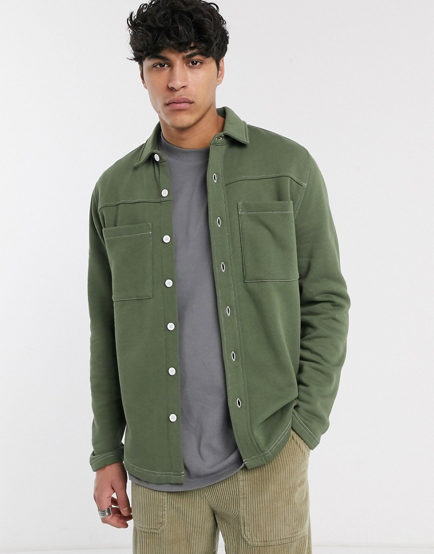 ASOS DESIGN - Camicia giacca in jersey kaki-Verde