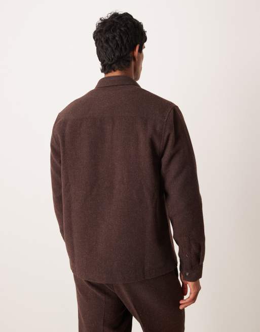 ASOS DESIGN - Camicia giacca in lana marrone in coordinato, 3 di 5