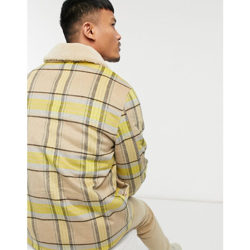 0ADAn Camicie casual DESIGN - Camicia giacca in misto lana con fodera trapuntata a quadri gialli ed écru