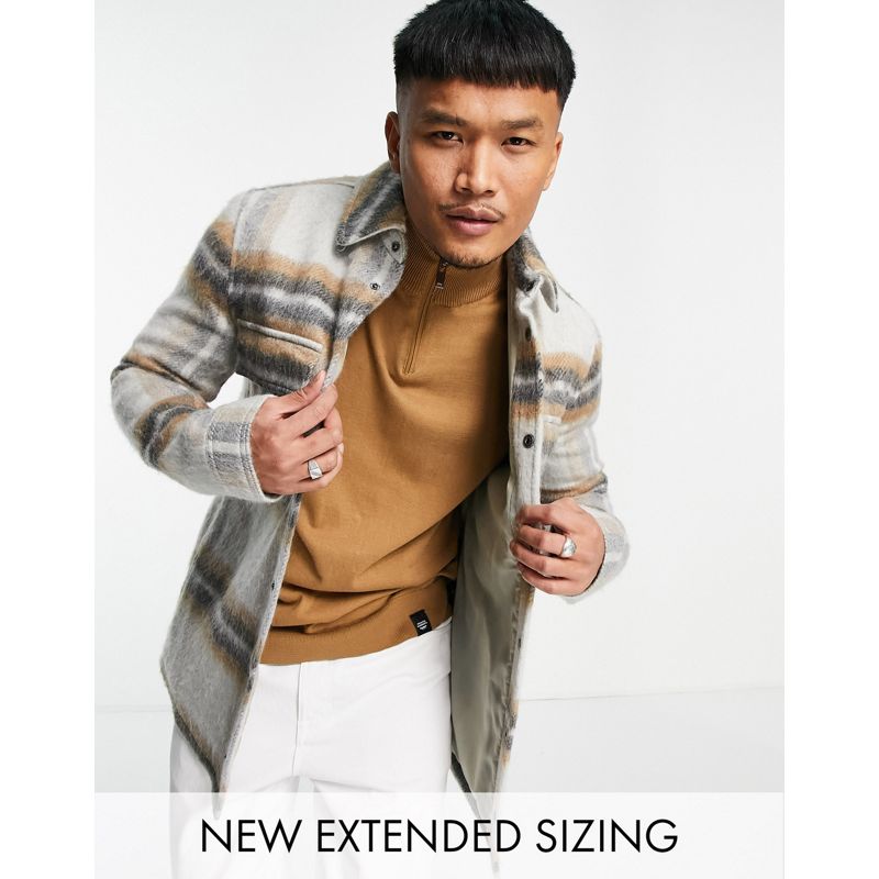 Camicie casual gUSiu DESIGN - Camicia giacca in misto lana marrone a quadri