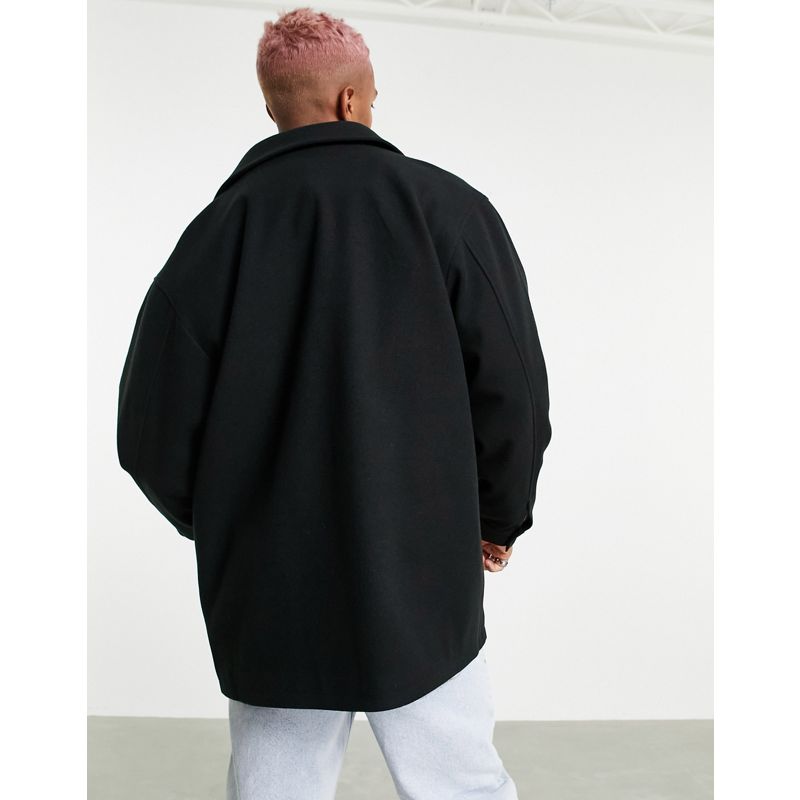 Camicie casual Uomo DESIGN - Camicia giacca in misto lana nera