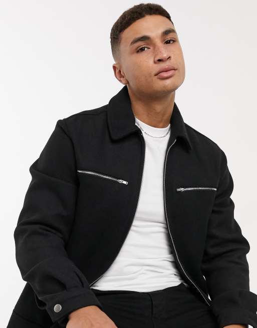 ASOS DESIGN - Camicia giacca in misto lana nera