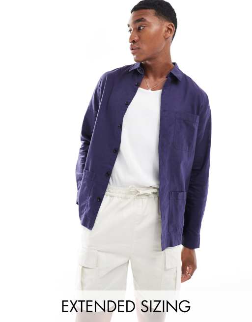 ASOS DESIGN - Camicia giacca in misto lino blu navy
