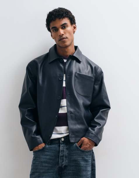 ASOS DESIGN - Camicia giacca in pelle sintetica blu navy - view 1
