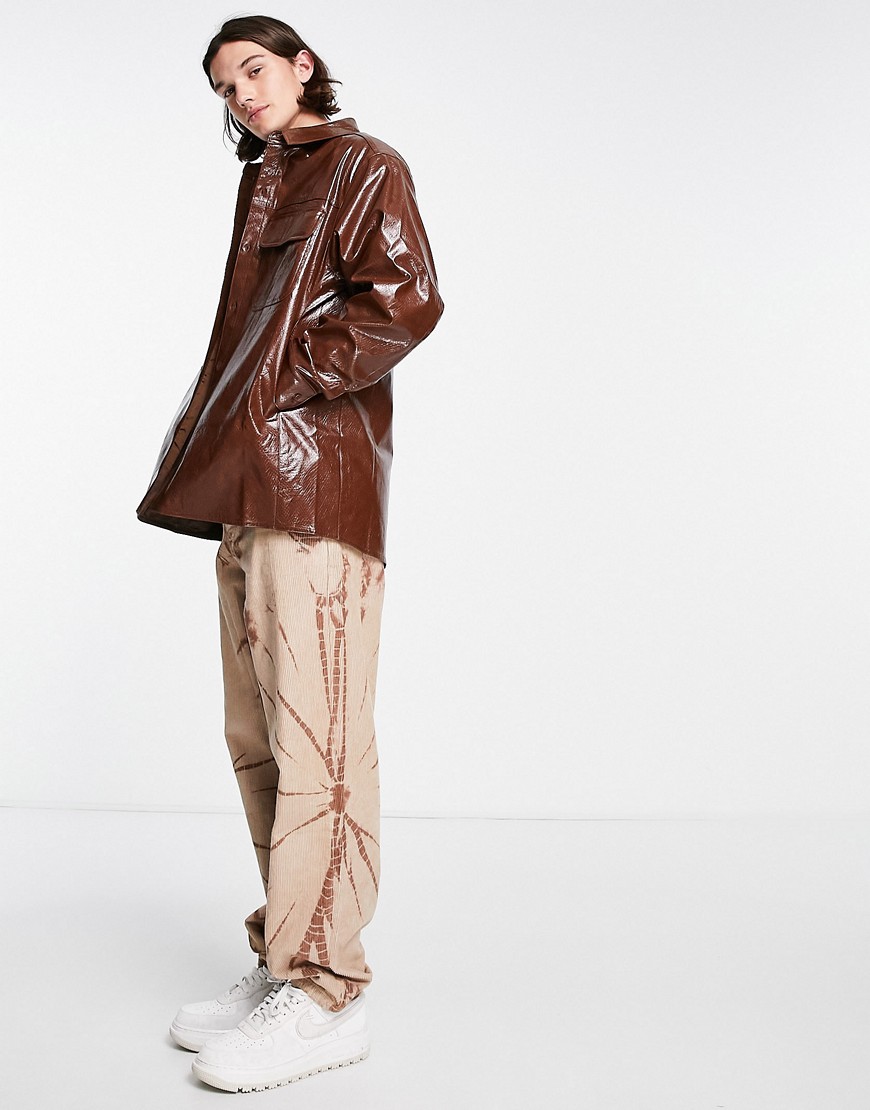 Camicia giacca in pelle sintetica marrone con stampa pitonata in rilievo - ASOS DESIGN Camicia donna  - immagine2