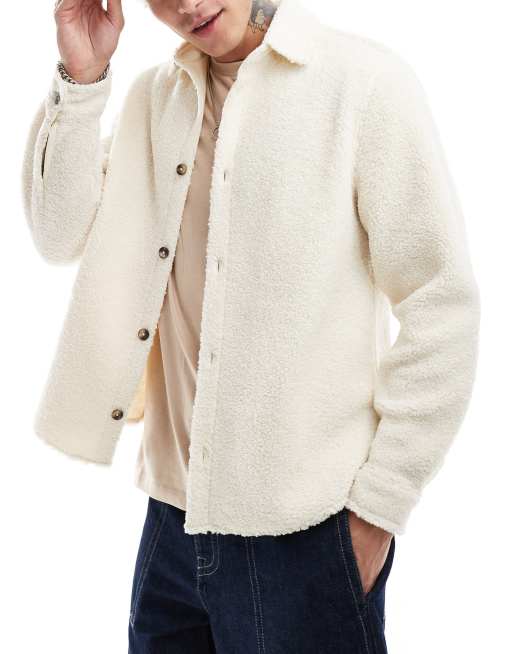 ASOS DESIGN - Camicia giacca in pile borg écru