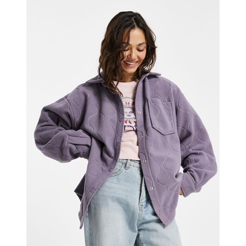 Donna Cappotti e Giacche DESIGN - Camicia giacca in pile con trapuntatura ondulata lilla polvere in coordinato