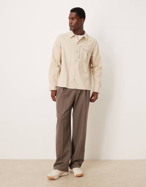ASOS DESIGN - Camicia giacca in tela multitasche color pietra, 2 di 5