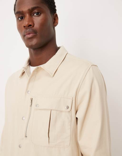 ASOS DESIGN - Camicia giacca in tela multitasche color pietra, 5 di 5