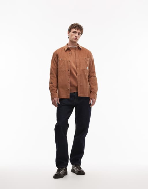 ASOS DESIGN - Camicia giacca in tessuto a coste marrone con stemma, 2 di 5