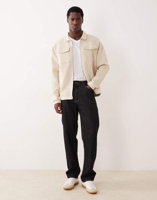 ASOS DESIGN - Camicia giacca in tessuto pesante effetto scuba color écru con zip, 2 di 5