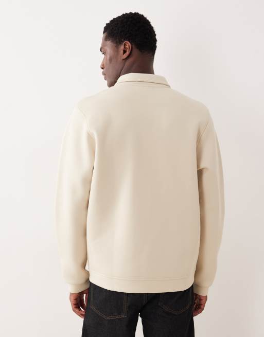 ASOS DESIGN - Camicia giacca in tessuto pesante effetto scuba color écru con zip, 3 di 5