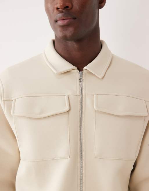 ASOS DESIGN - Camicia giacca in tessuto pesante effetto scuba color écru con zip, 5 di 5