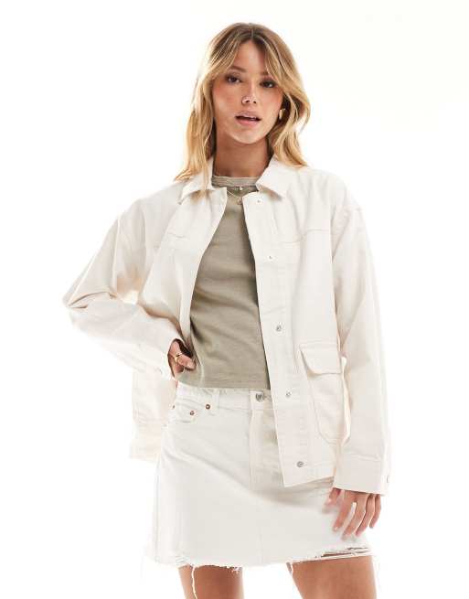 ASOS DESIGN - Camicia giacca in twill di cotone écru con tasca