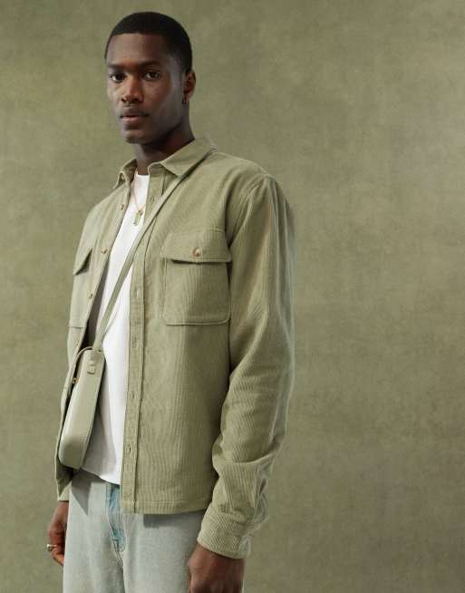 ASOS DESIGN - Camicia giacca kaki in velluto a coste