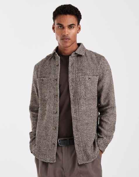 ASOS DESIGN - Camicia giacca marrone con motivo a spina di pesce - view 1