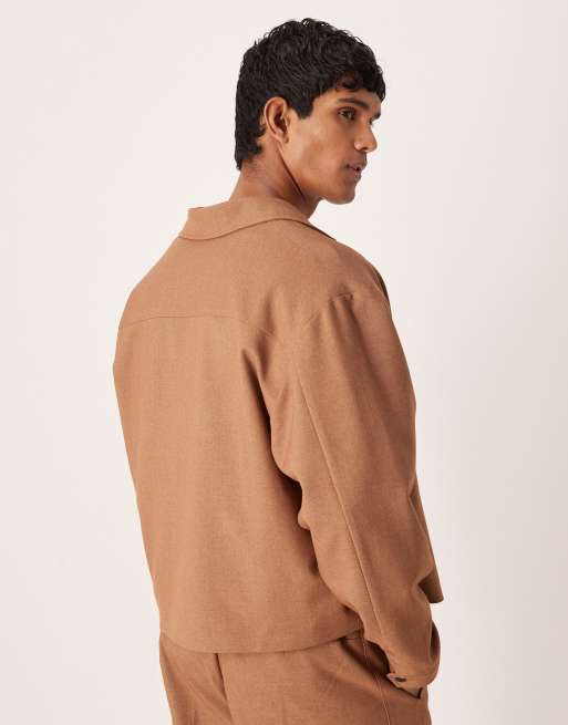 ASOS DESIGN - Camicia giacca marrone elegante in coordinato, 3 di 5
