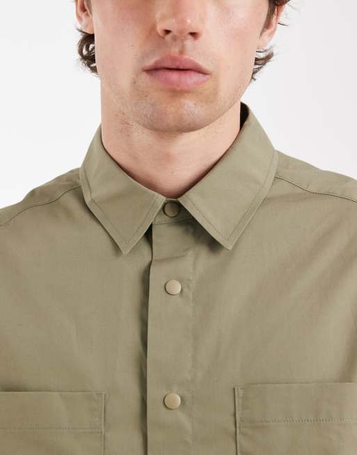 ASOS DESIGN - Camicia giacca multitasche kaki con bottoni a pressione, 3 di 5