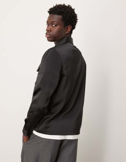 ASOS DESIGN - Camicia giacca nera con tasche applicate, 3 di 4