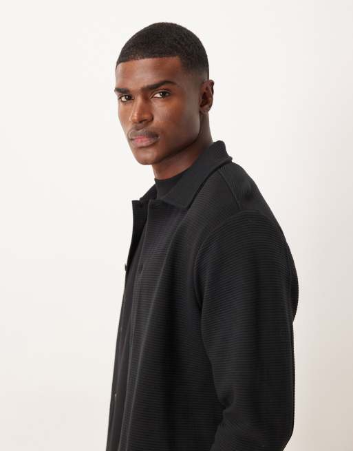 ASOS DESIGN - Camicia giacca nera in jersey a coste, 4 di 5