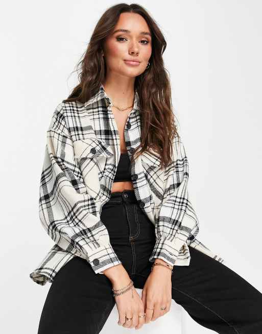 ASOS DESIGN - Camicia giacca oversize a quadri crema e neri