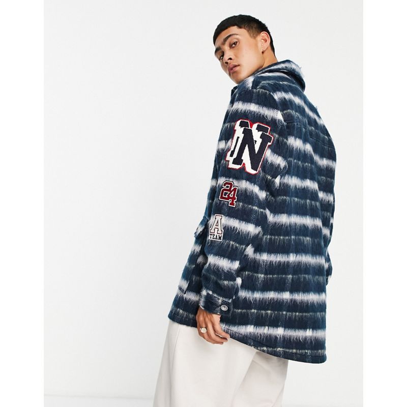 DESIGN - Camicia giacca oversize blu navy a quadri stile college in misto lana