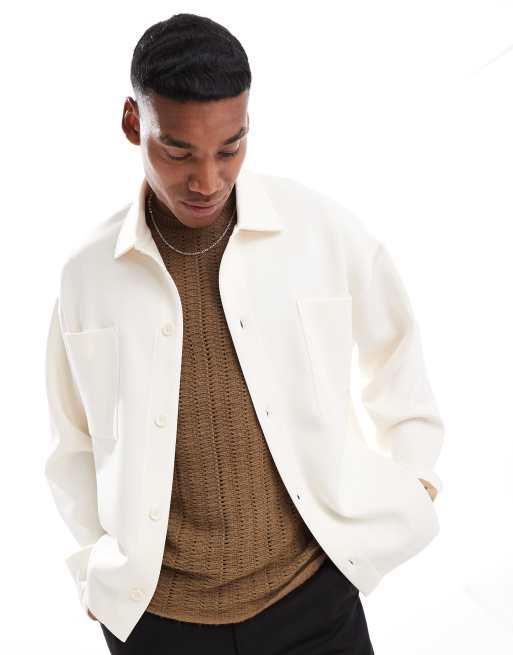 ASOS DESIGN - Camicia giacca oversize écru in tessuto scuba