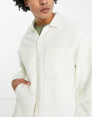 Camicia giacca oversize in jersey a coste bianco sporco - ASOS DESIGN Camicia donna  - immagine1