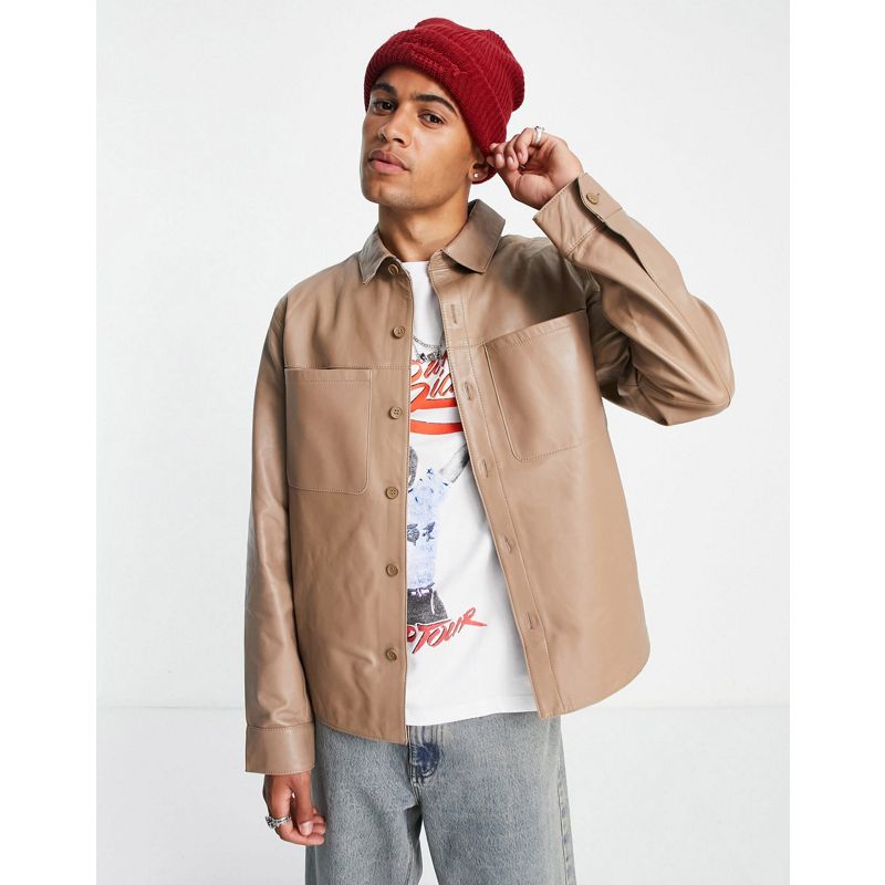 tff1T Camicie DESIGN - Camicia giacca oversize in pelle beige
