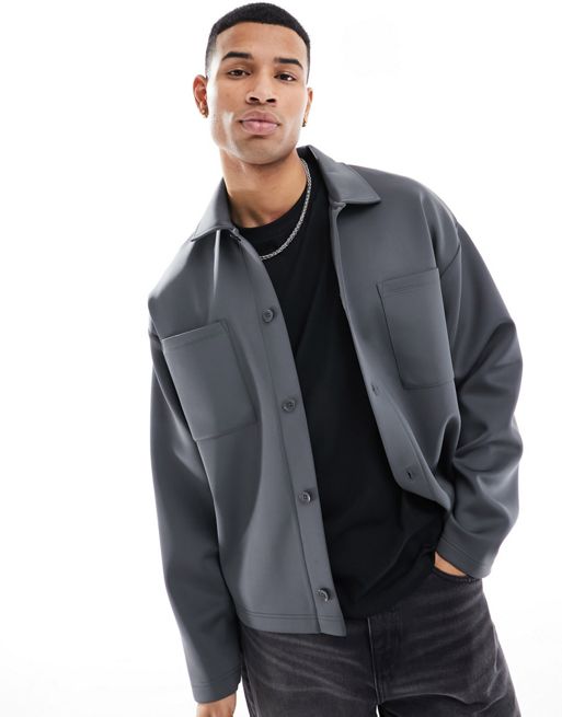 FhyzicsShops DESIGN - Camicia giacca oversize in tessuto scuba grigio