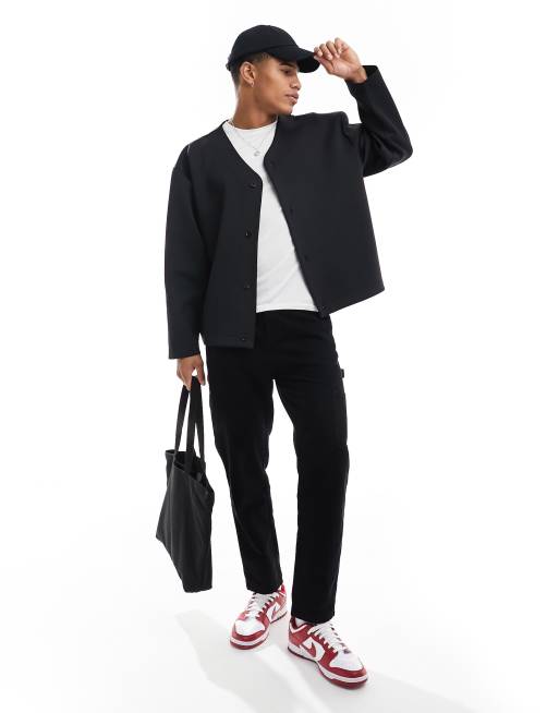 ASOS DESIGN - Camicia giacca oversize in tessuto scuba nera