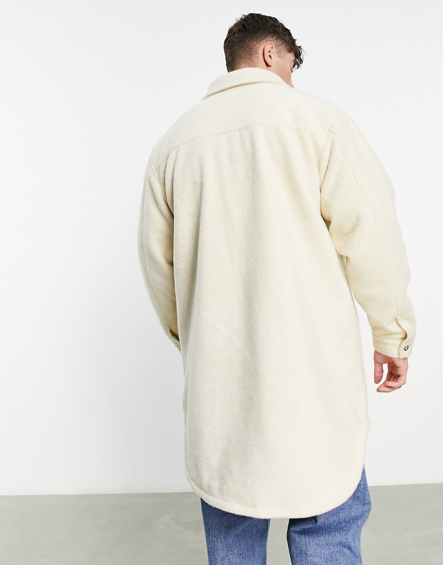 Camicia giacca oversize taglio lungo effetto lana bianco sporco - ASOS DESIGN Camicia donna  - immagine3