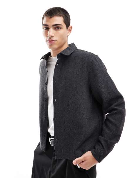 ASOS DESIGN - Camicia giacca squadrata grigio antracite effetto lana - view 1