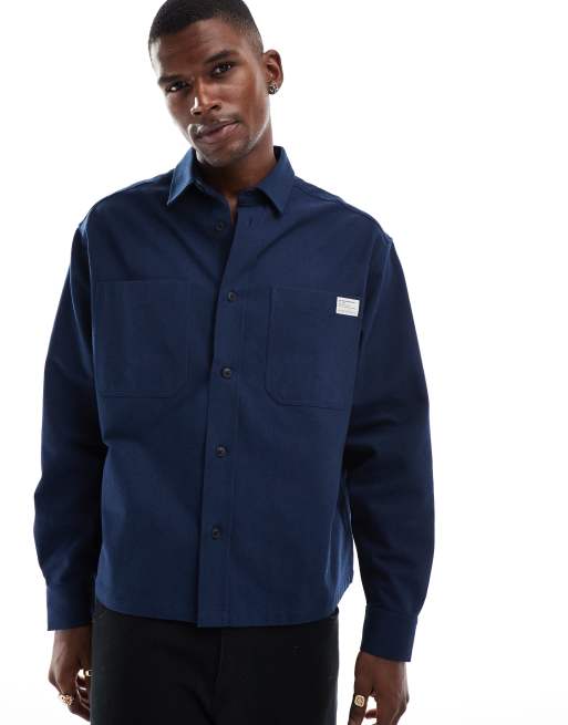 ASOS DESIGN - Camicia giacca squadrata in twill blu navy