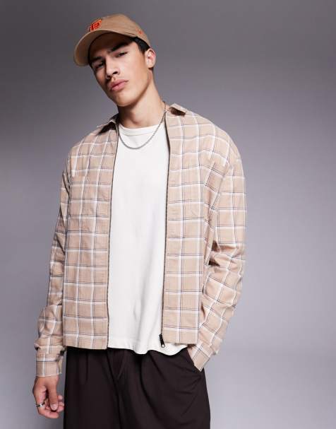 ASOS DESIGN - Camicia giacca squadrata marrone a quadri con zip - view 1