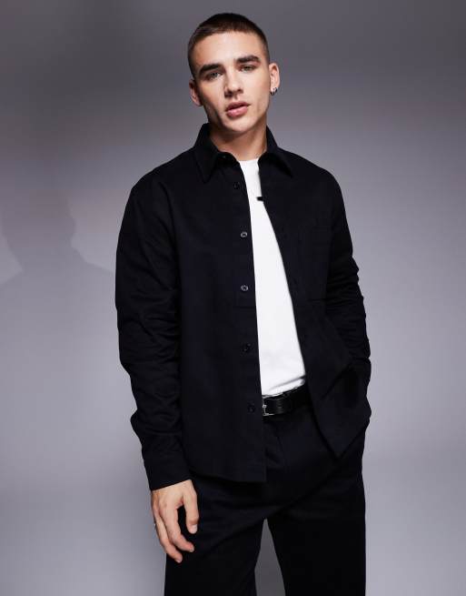 ASOS DESIGN - Camicia giacca squadrata nera in coordinato