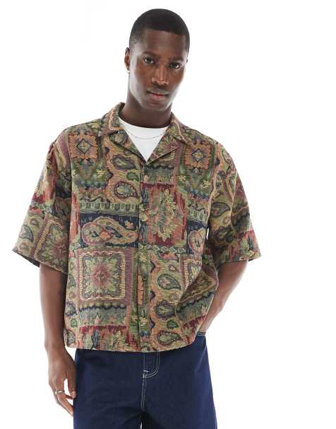 ASOS DESIGN - Camicia giacca squadrata oversize con stampa ad arazzo - view 1