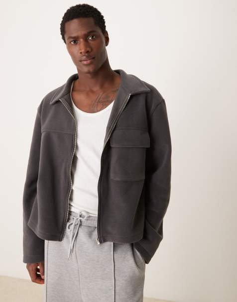ASOS DESIGN - Camicia giacca squadrata oversize in pile color antracite con zip - view 1