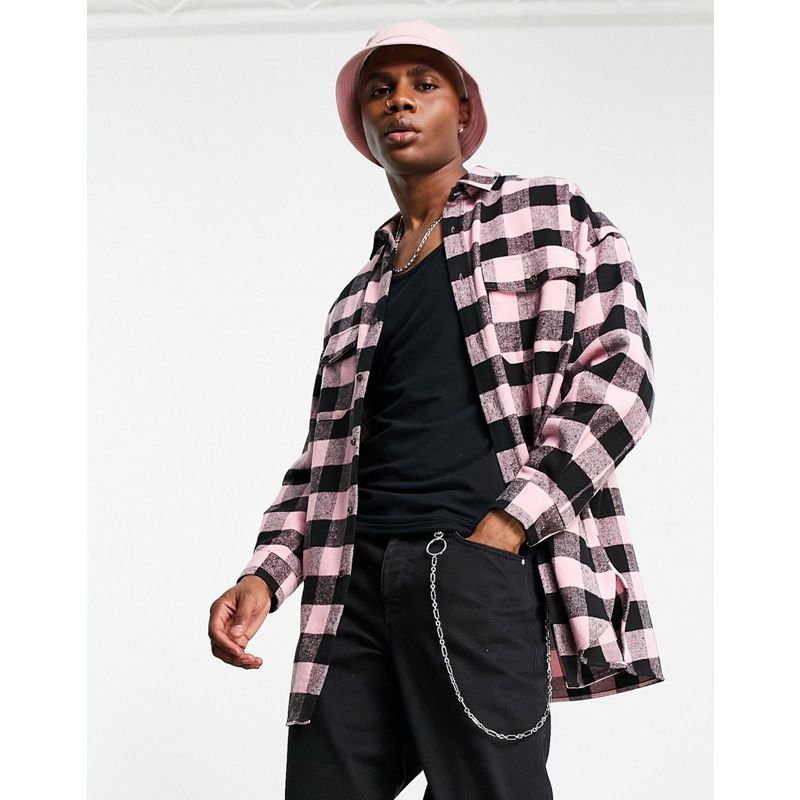 Uomo pTEPr DESIGN - Camicia giacca super oversize rosa a quadri