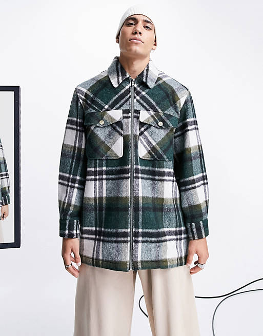 Camicia giacca taglio lungo oversize in misto lana a quadri Asos Uomo Abbigliamento Cappotti e giubbotti Soprabiti Cappotti 