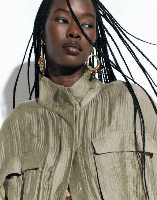 ASOS DESIGN - Camicia giacca verde testurizzata con coulisse in vita e collo a imbuto, 2 di 5