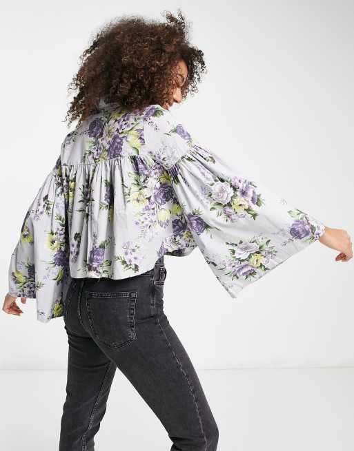 ASOS DESIGN - Camicia grembiule con maniche voluminose e stampa floreale, 2 di 4