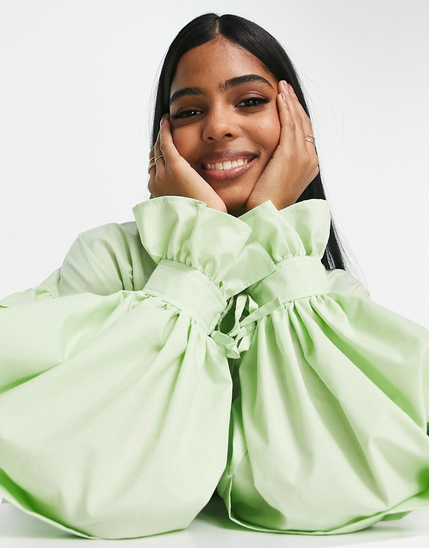 Camicia grembiule verde slavato con maniche voluminose - ASOS DESIGN Camicia donna  - immagine3