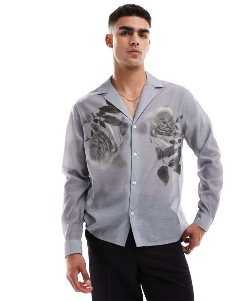 ASOS DESIGN - Camicia grigia con stampa floreale e rever pronunciato - view 1