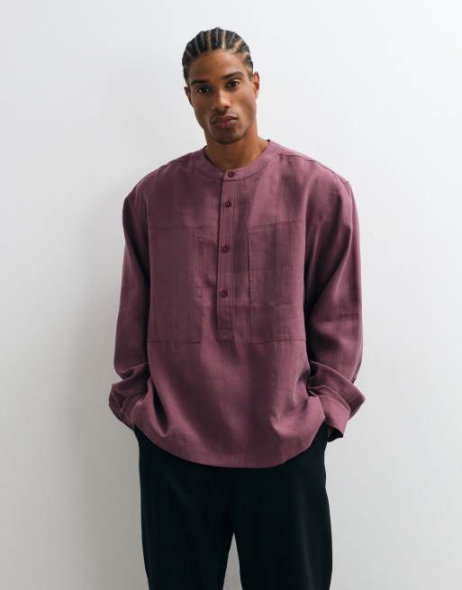 ASOS DESIGN camicia henley oversize color malva, 1 di 10