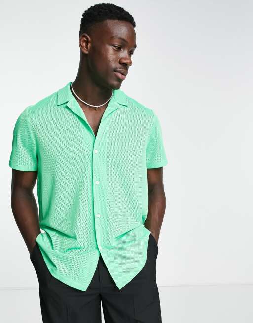 ASOS DESIGN - Camicia in airtex comoda verde fluo, 3 di 4